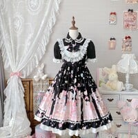 Original design cat sweetheart dress cute jsk strap dress - Thumbnail 1