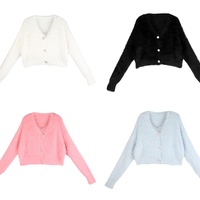 Elegant Pink Blue Black White Faux Mink Fur Velvet Soft Fluffy Camisole Cardigan Sweater Two Piece Set - Thumbnail 9