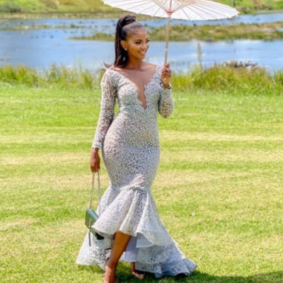 Sexy lace mermaid lace african prom dress evening dress