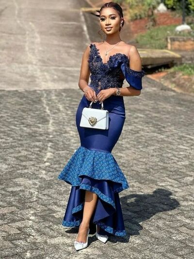 Royal Blue Mermaid Lace African Prom Dress Evening Dress