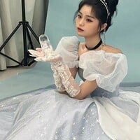 Midnight Cinderella Prom Evening Party Elegant Blue Gown Princess Fairy Puff Sleeve Tube Dress - Thumbnail 5