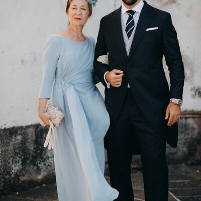 Sky blue chiffon mother of bride and groom dress evening dress