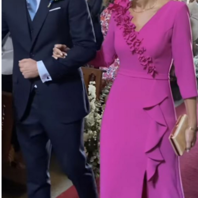 Hot pink fuchsia sheath mother of bride and groom dress evening dress