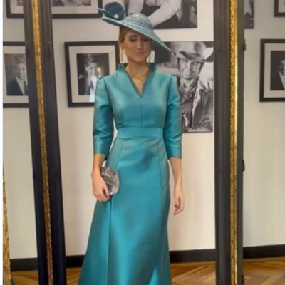 Blue simple mother of bride and groom dress evening dress