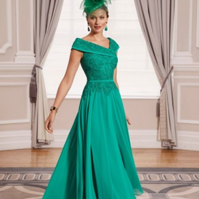 Green lace sheath mother of bride and groom dress evening dress