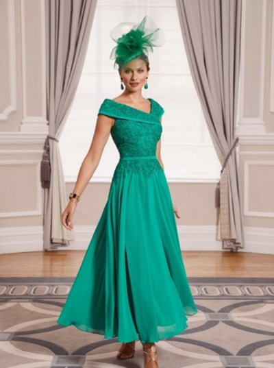 Green Lace Sheath Mother of Bride and Groom Dress Evening Dress