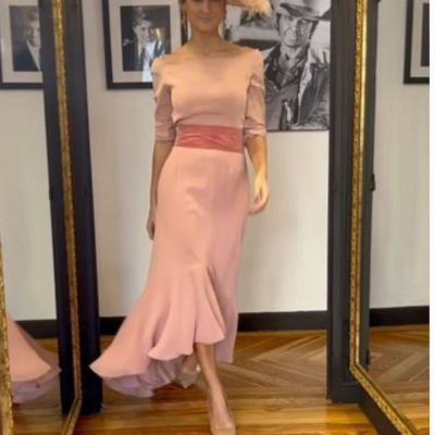 Simple coral mother of bride and groom dress evening dress