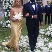 Sweetheart Gold Bridesmaid Dresses for Wedding Slit Side - Thumbnail 3