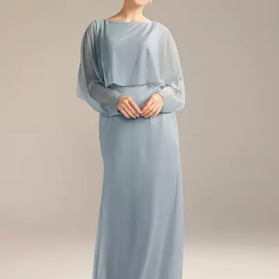 Light grey sheath chiffon mother of bride and groom dress evening dress