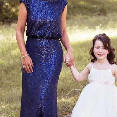 Elegant royal blue mother of bride and groom dress v-neck short sleeves sequins lace evening dress