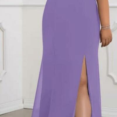 Purple plus size chiffon side slit mother of bride and groom dress evening dress