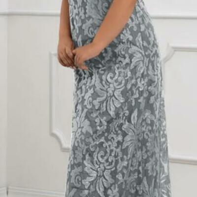 Elegant grey lace mother of bride and groom dress evening dress
