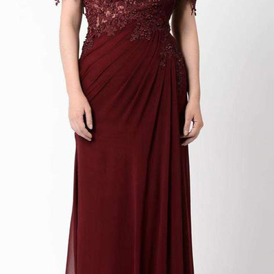 Burgundy wine red lace mother of bride and groom dress evening dress