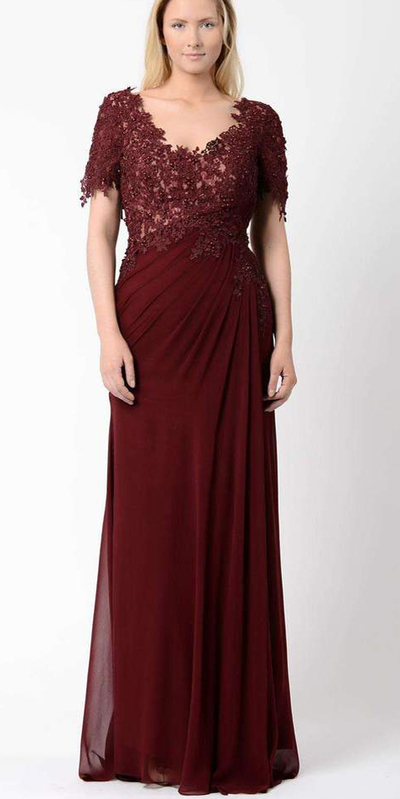 Burgundy Wine Red Lace Mother of Bride and Groom Dress Evening Dress