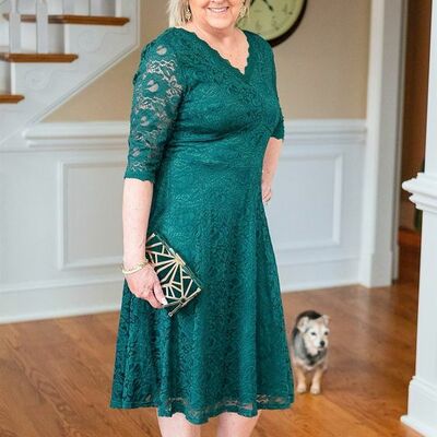 Plus size green lace mother of bride and groom dress evening dress