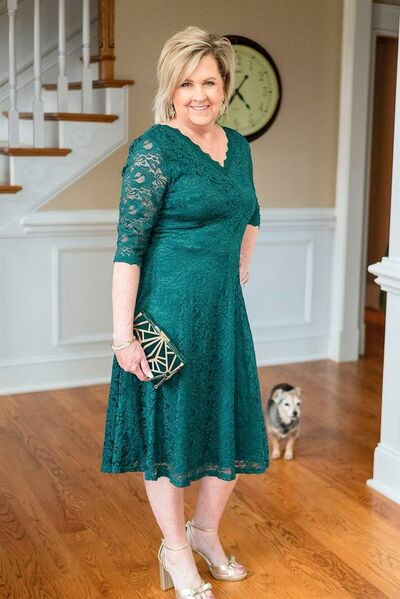 Plus Size Green Lace Mother of Bride and Groom Dress Evening Dress
