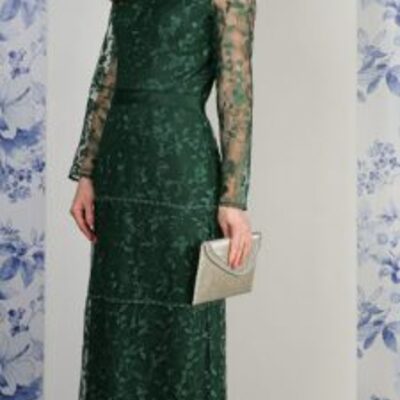 Elegant mother of bride and groom dress dark green lace evening dress