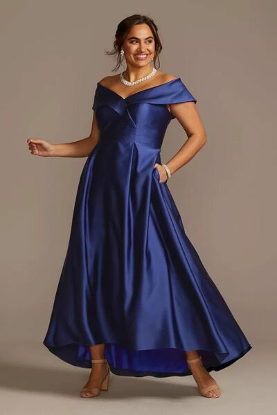 Off Shoulder Royal Blue Plus Size Mother of Bride and Groom Dress Satin Evening Dress