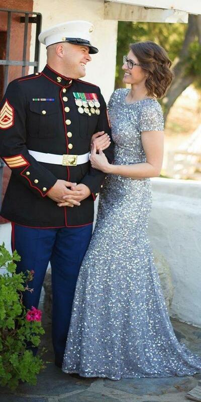 Silver Mermaid Sequins Lace Mother of Bride and Groom Dress Lace Evening Dress