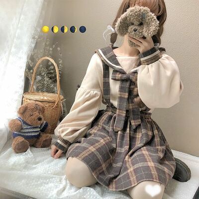 New bow plaid strap dress suit strap dress two-piece suit