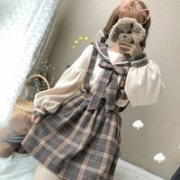 New bow plaid strap dress suit strap dress two-piece suit - Thumbnail 1