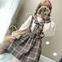 New bow plaid strap dress suit strap dress two-piece suit-1