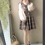 New bow plaid strap dress suit strap dress two-piece suit-2
