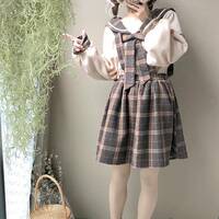 New bow plaid strap dress suit strap dress two-piece suit - Thumbnail 8