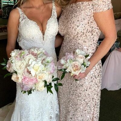 Blush pink sheath sequins lace mother of bride and groom dress lace evening dress - Thumbnail 4