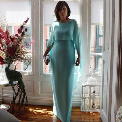 Blue sheath mother of bride and groom dress evening dress - Thumbnail 5