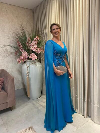 Blue Sheath Mother of Bride and Groom Dress Evening Dress