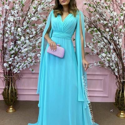 Blue sheath chiffon mother of bride and groom dress evening dress - Thumbnail 5