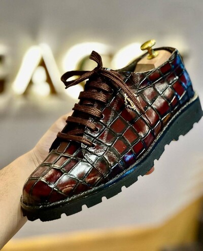 Men's Handmade Alligator sneackers Shoes, Dress Elegant Leather Lace up Shoe