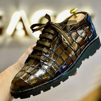 Men's Handmade Alligator sneackers Shoes, Dress Elegant Leather Lace up Shoe - Thumbnail 3