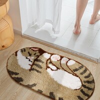 Cute White Brown Tabby Cat Neko Animal Cartoon Soft Mat Rugs Carpets Bathroom Bedroom Decor - Thumbnail 6
