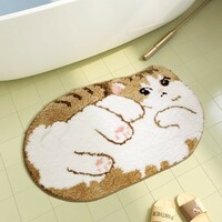 Cute White Brown Tabby Cat Neko Animal Cartoon Soft Mat Rugs Carpets Bathroom Bedroom Decor - Thumbnail 2