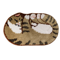 Cute White Brown Tabby Cat Neko Animal Cartoon Soft Mat Rugs Carpets Bathroom Bedroom Decor - Thumbnail 5