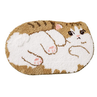 Cute White Brown Tabby Cat Neko Animal Cartoon Soft Mat Rugs Carpets Bathroom Bedroom Decor - Thumbnail 4