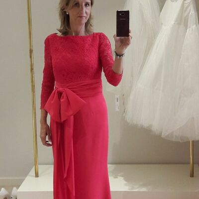Red sheath lace mother of bride and groom dress evening dress - Thumbnail 5
