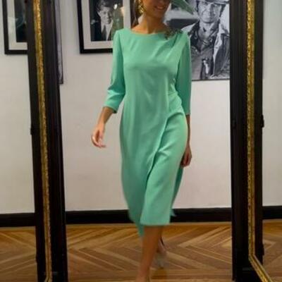 Green sheath mother of bride and groom dress evening dress - Thumbnail 5