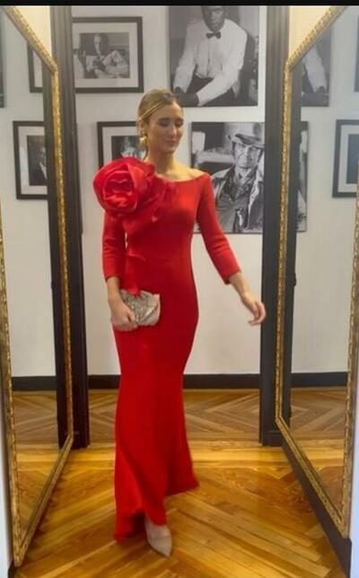 Red Mermaid Handmade Flower Mother of Bride and Groom Dress Evening Dress