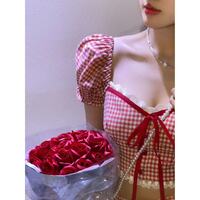 2PCS Red Plaid Crop Top + Mini Skirt  - Thumbnail 7