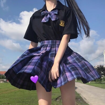 Mystery dream black purple plaid pattern japanese school student uniform seifuku mini short skirt