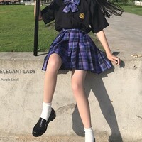 Mystery Dream Black Purple Plaid Pattern Japanese School Student Uniform Seifuku Mini Short Skirt - Thumbnail 5