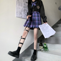 Mystery Dream Black Purple Plaid Pattern Japanese School Student Uniform Seifuku Mini Short Skirt - Thumbnail 4