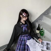 Mystery Dream Black Purple Plaid Pattern Japanese School Student Uniform Seifuku Mini Short Skirt - Thumbnail 6