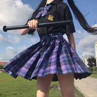 Mystery Dream Black Purple Plaid Pattern Japanese School Student Uniform Seifuku Mini Short Skirt - Thumbnail 8