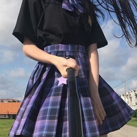 Mystery Dream Black Purple Plaid Pattern Japanese School Student Uniform Seifuku Mini Short Skirt - Thumbnail 2