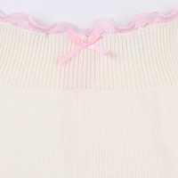 White Knit Bow Ribbed Trim Low Waist Mini Skirt - Thumbnail 7