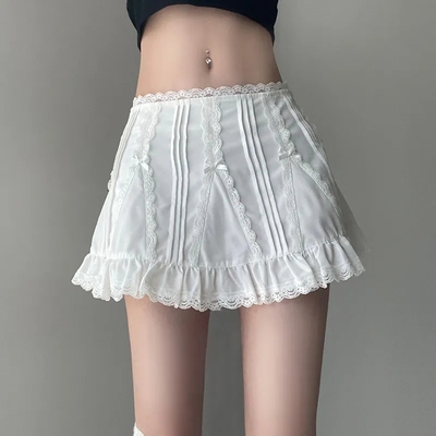 White Fairy Bow Ruffle A-Line Skirt
